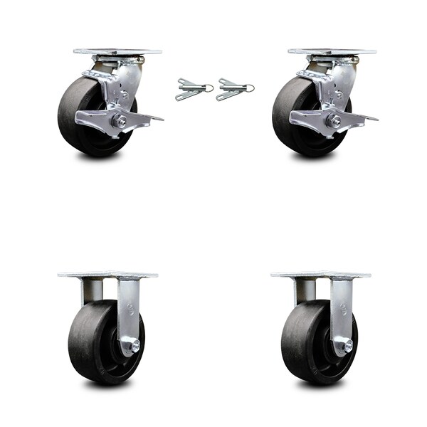 Service Caster 5 Inch Glass Filled Nylon Caster Set with 2 Brakes/Swivel Lock 2 Rigid SCC SCC-30CS520-GFNB-TLB-BSL-2-R-2 - main